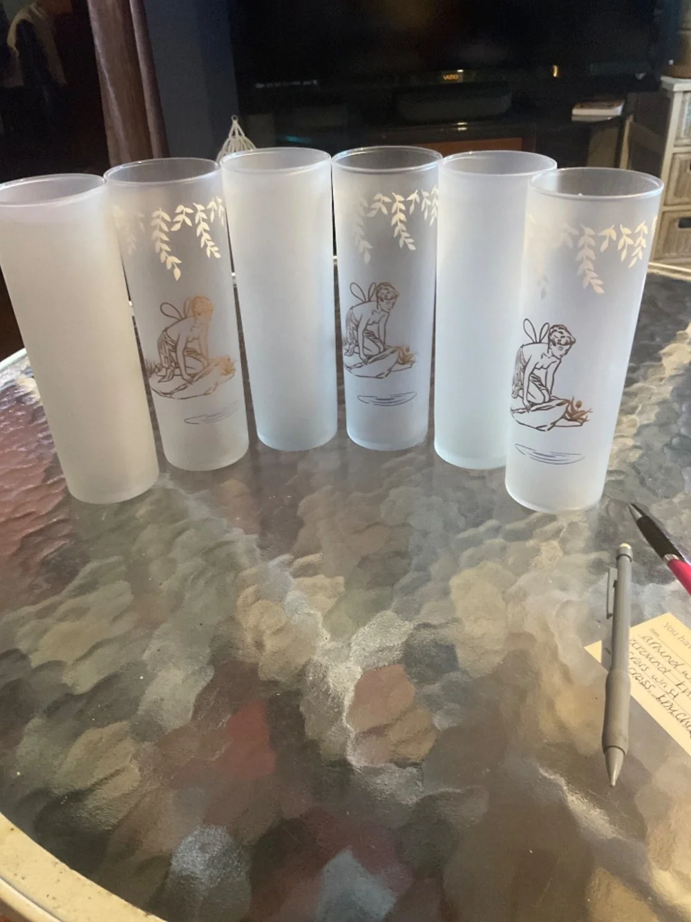 MCM Libbey Nymph Frosted Tom Collins glasses
